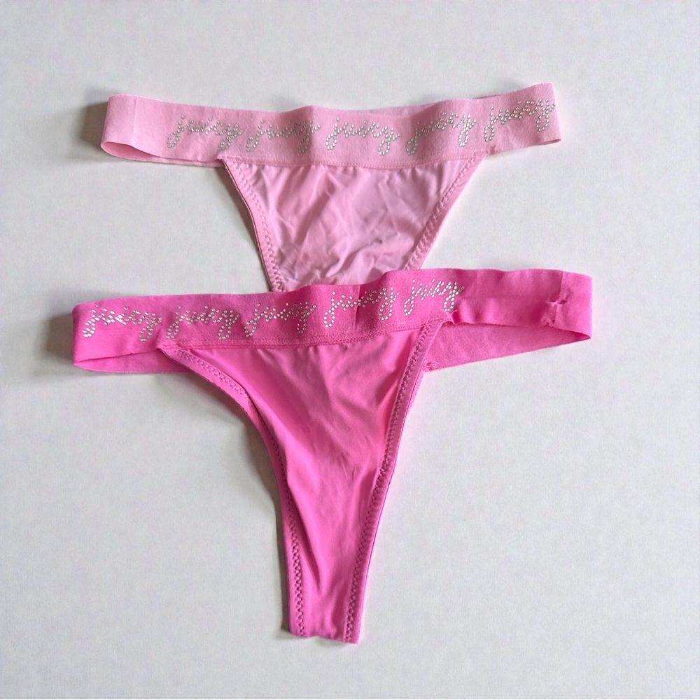 NWOT 2 Juicy Couture Pink Thong Panties With Juicy Crystals Medium
